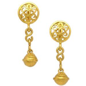 Chanel Dangle Bell Earrings Clip-On Gold 95P